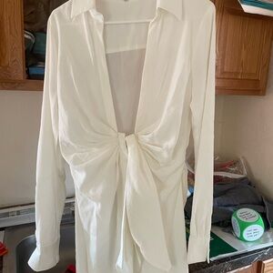 SHEIN White Button-Down Tie Shirt